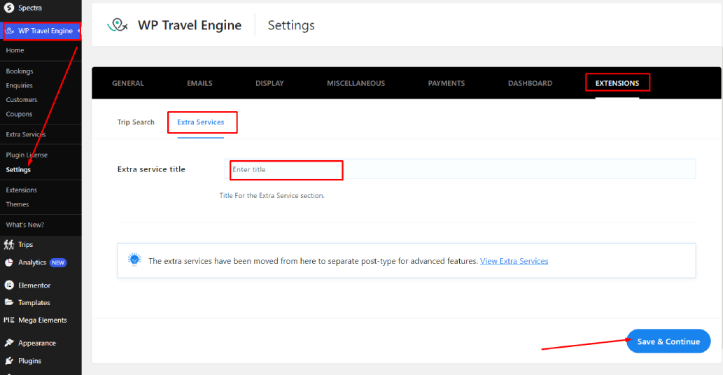 global settings of extra services addon