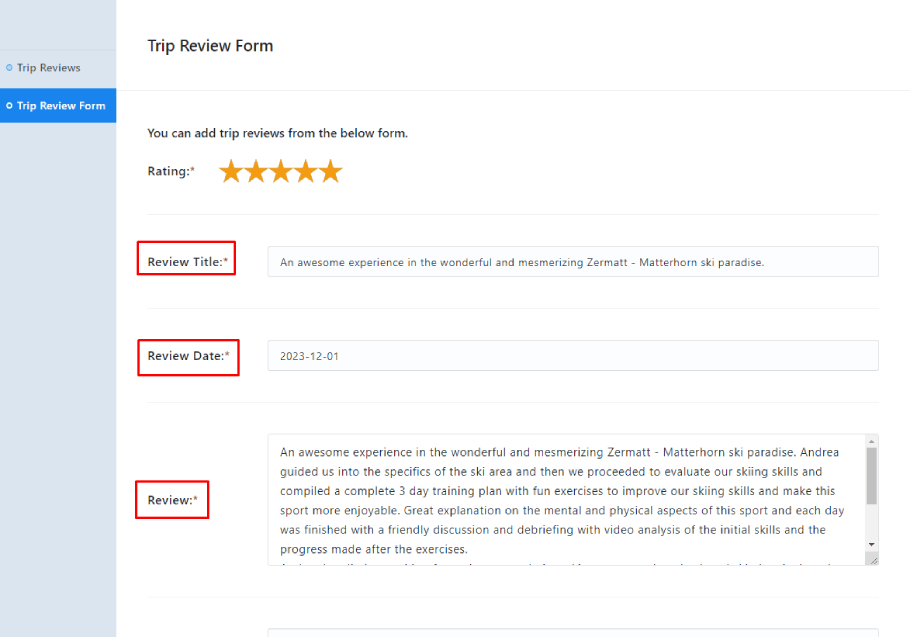 review example in trip reviews addon