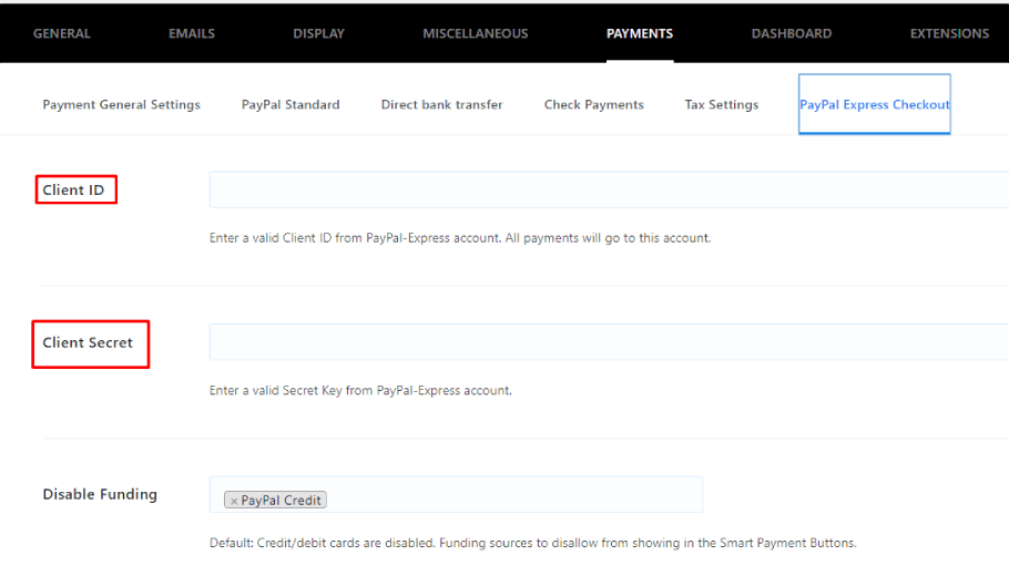 client id and secret key - paypal express checkout