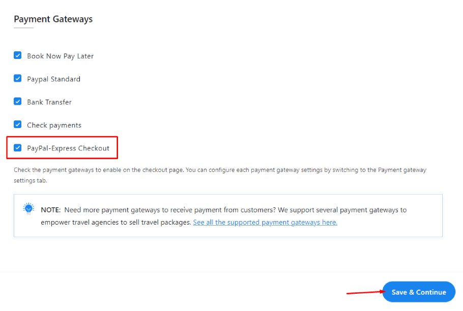 enable paypal express checkout for trip pages