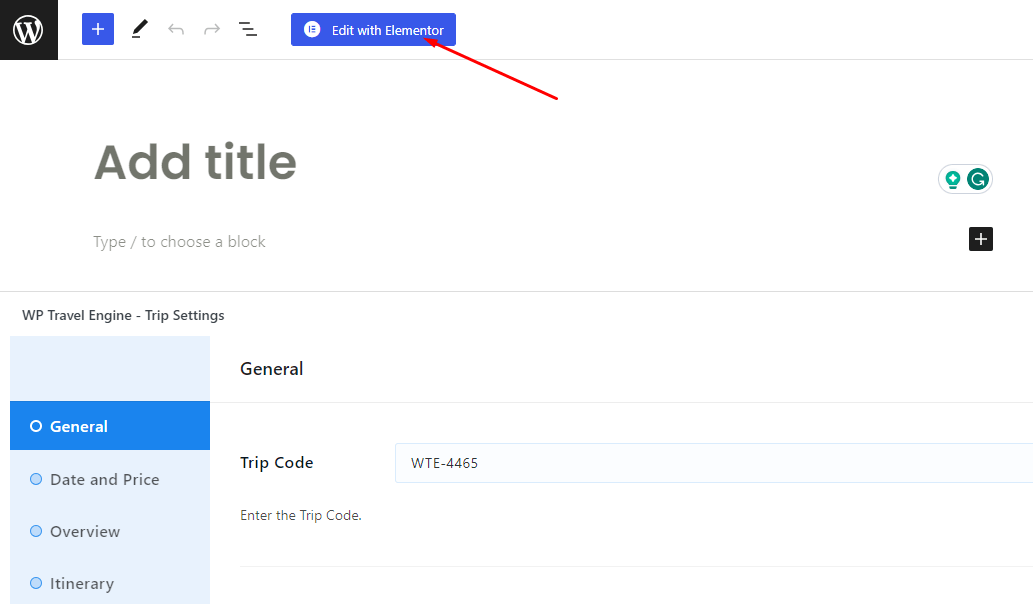 new trip page with elementor