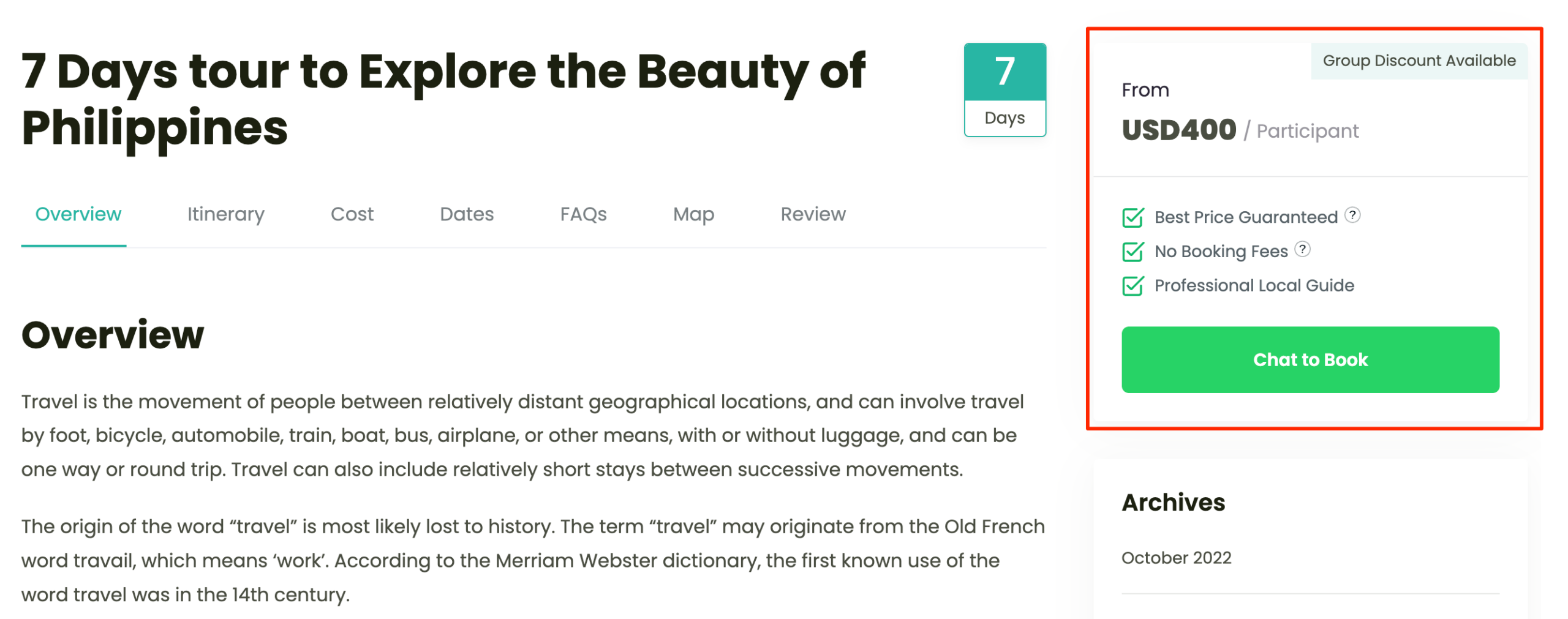 Custom HTML - Trip Page Preview